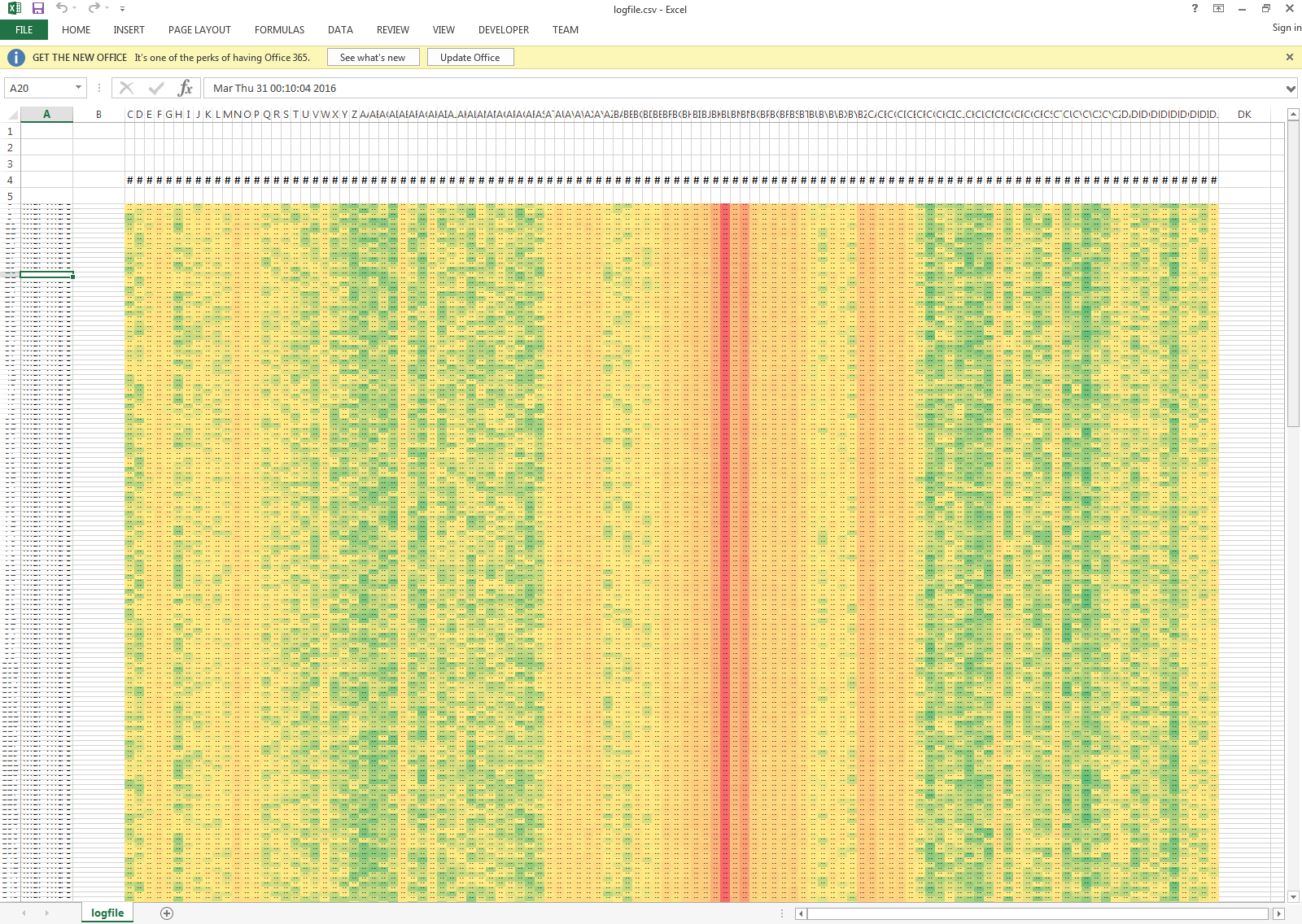 Viewing CSV Log Files As A Waterfall Heatmap In Microsoft Excel